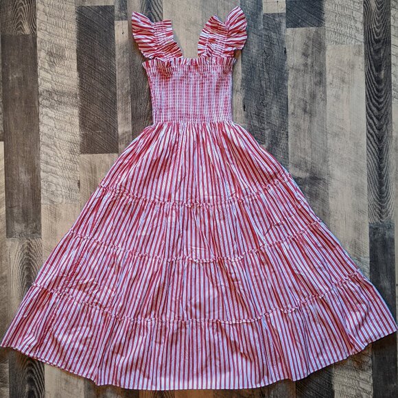 Hill House The Ellie Nap Dress XXS Red Stripe Midi - Picture 3 of 6